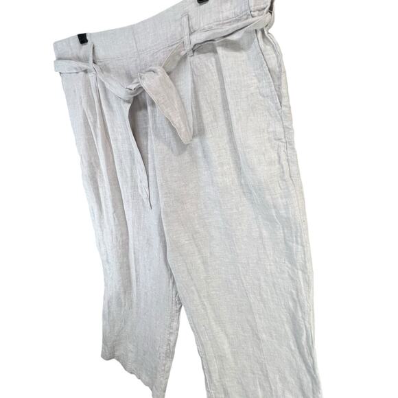 Women's Cropped Linen Pants - Light Gray - Picture 2 of 12
